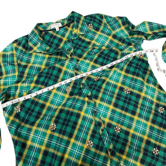 Kim Rogers Green Plaid Button Down Top with Rhinestone Embellishments Size 2X - Picture 7 of 12